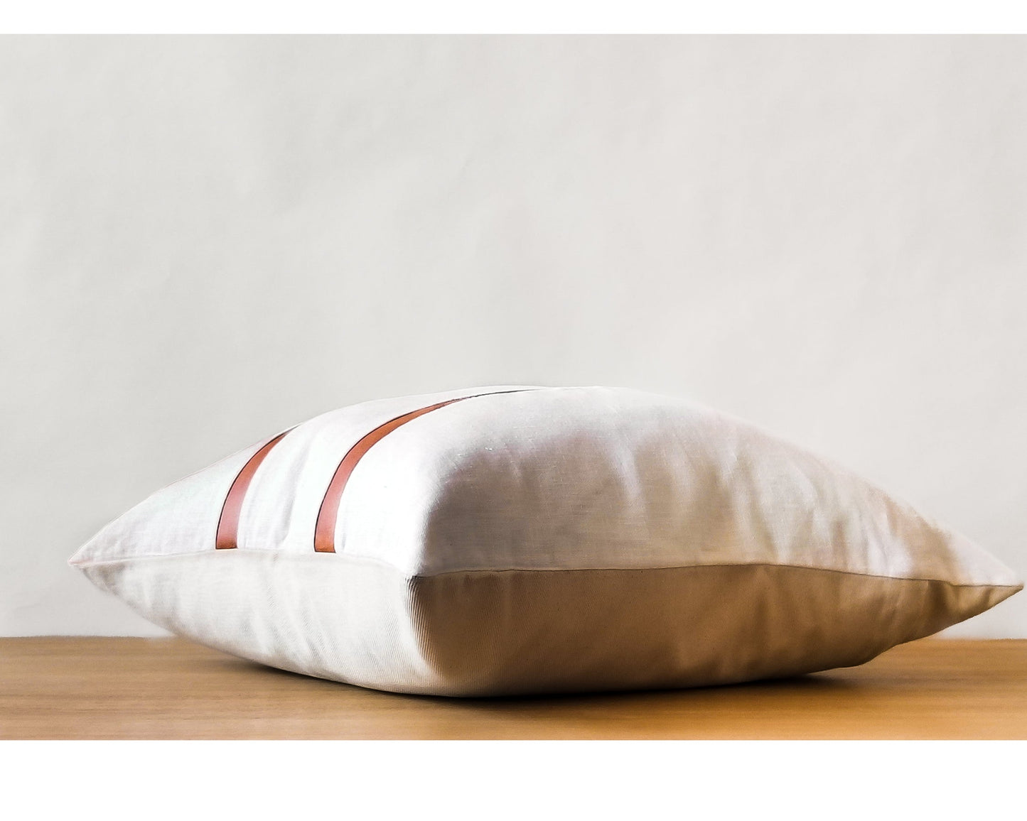 White Linen With Faux Leather CELINE Throw Pillow Cover