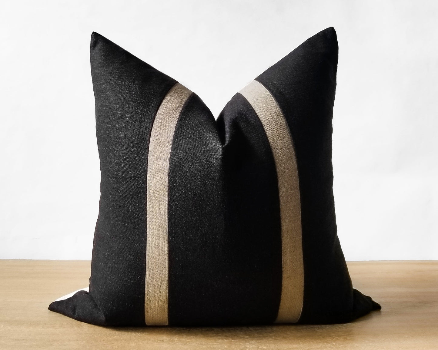 Black & Beige Linen CELINE Throw Pillow Cover