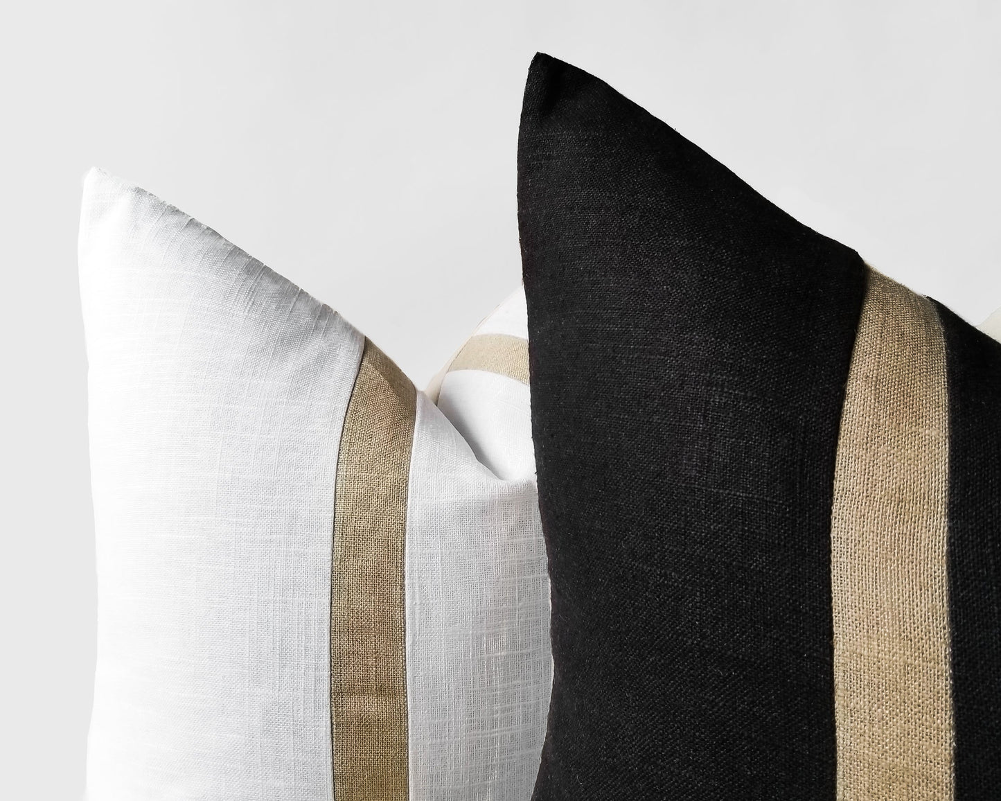 Black & Beige Linen CELINE Throw Pillow Cover