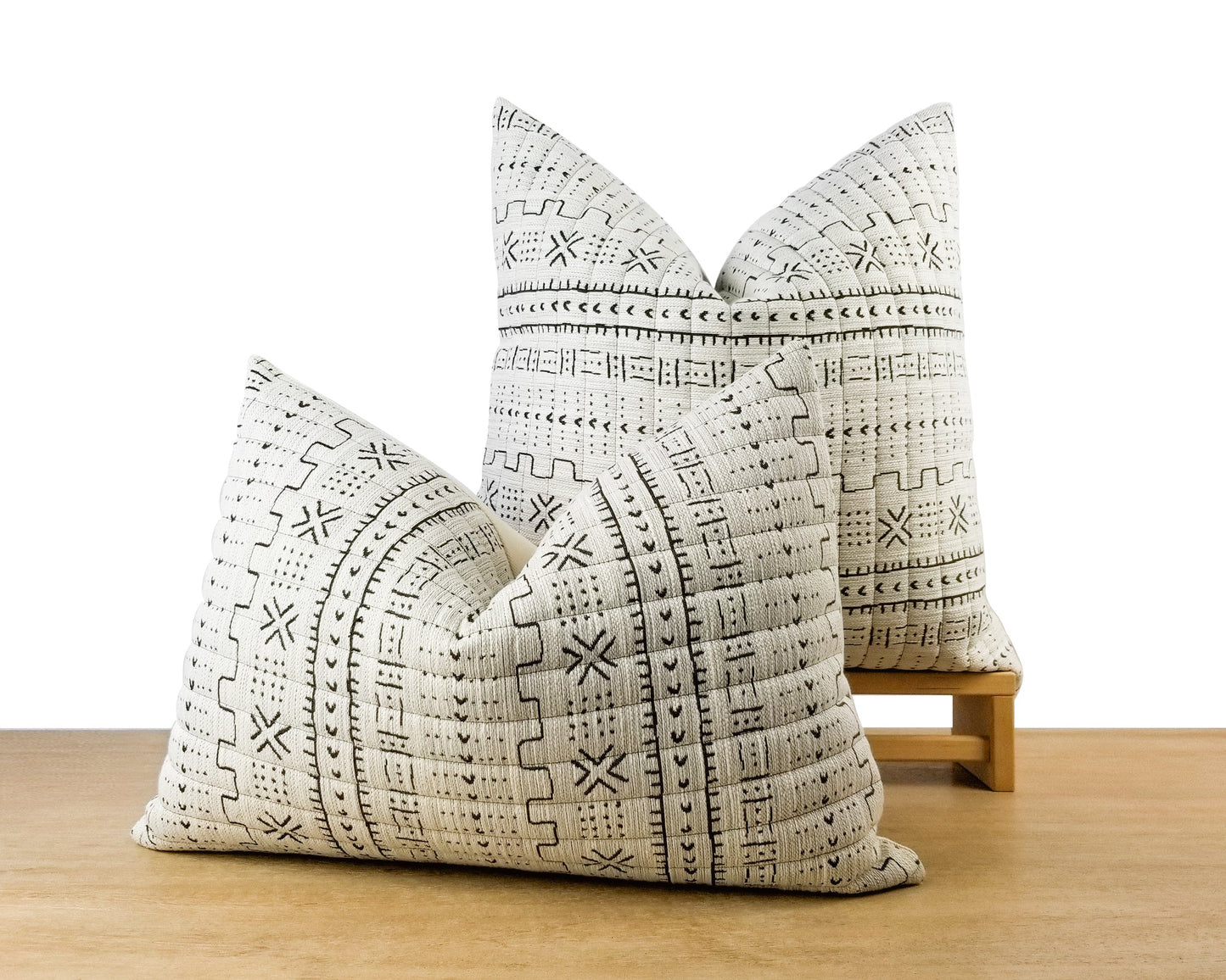 White Bogolan Quilted Jacquard Throw Pillow Cover