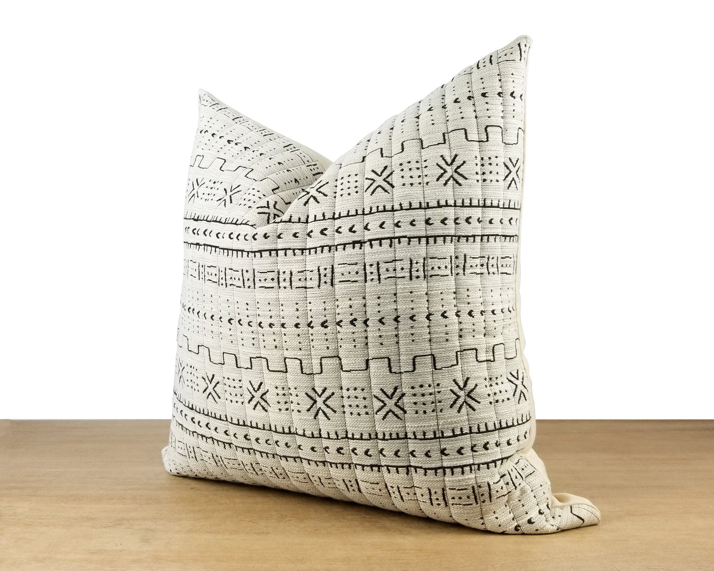 White Bogolan Quilted Jacquard Throw Pillow Cover