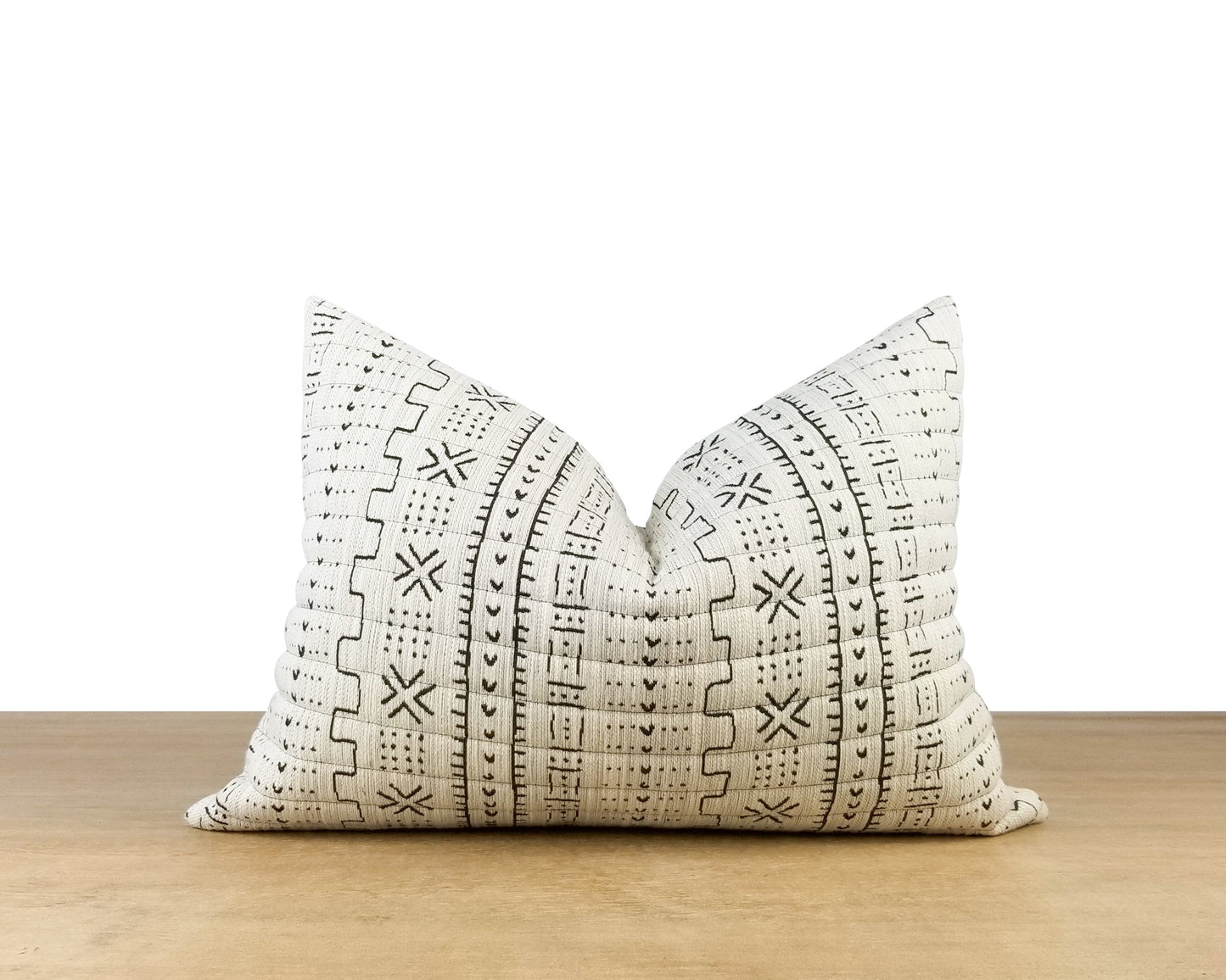 White Bogolan Quilted Jacquard Throw Pillow Cover