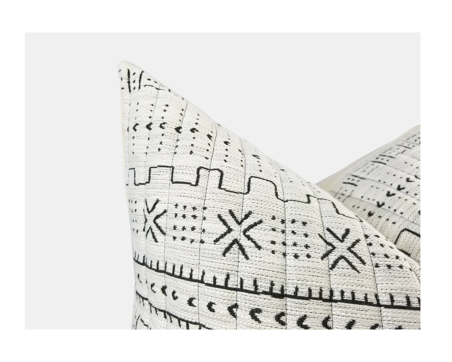 White Bogolan Quilted Jacquard Throw Pillow Cover