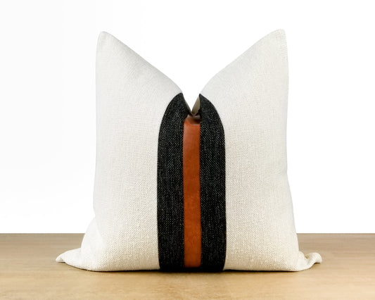Cognac Stripe White and Black LUCCA Brushed Pebble Throw Pillow Cover