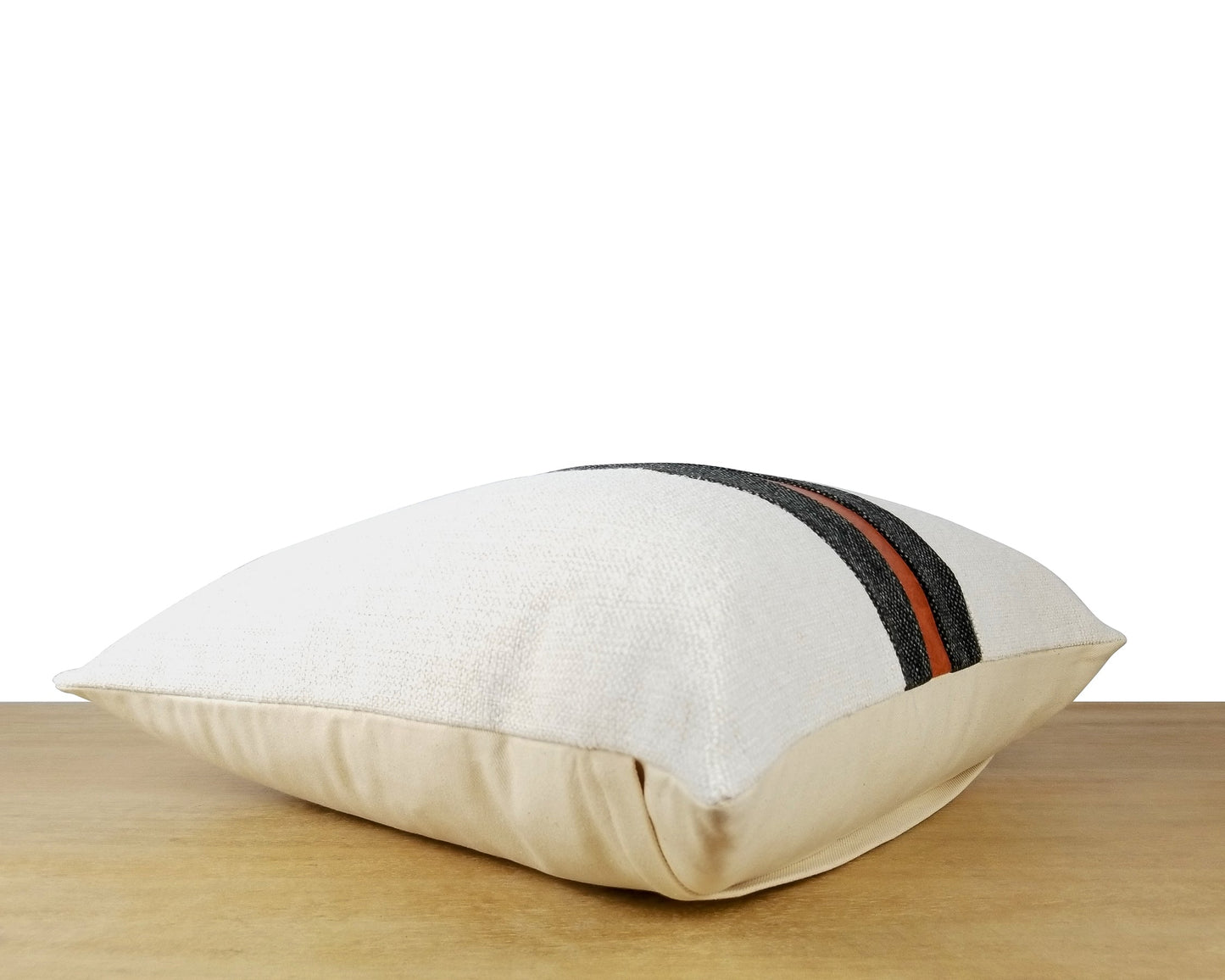 Cognac Stripe White and Black LUCCA Brushed Pebble Throw Pillow Cover