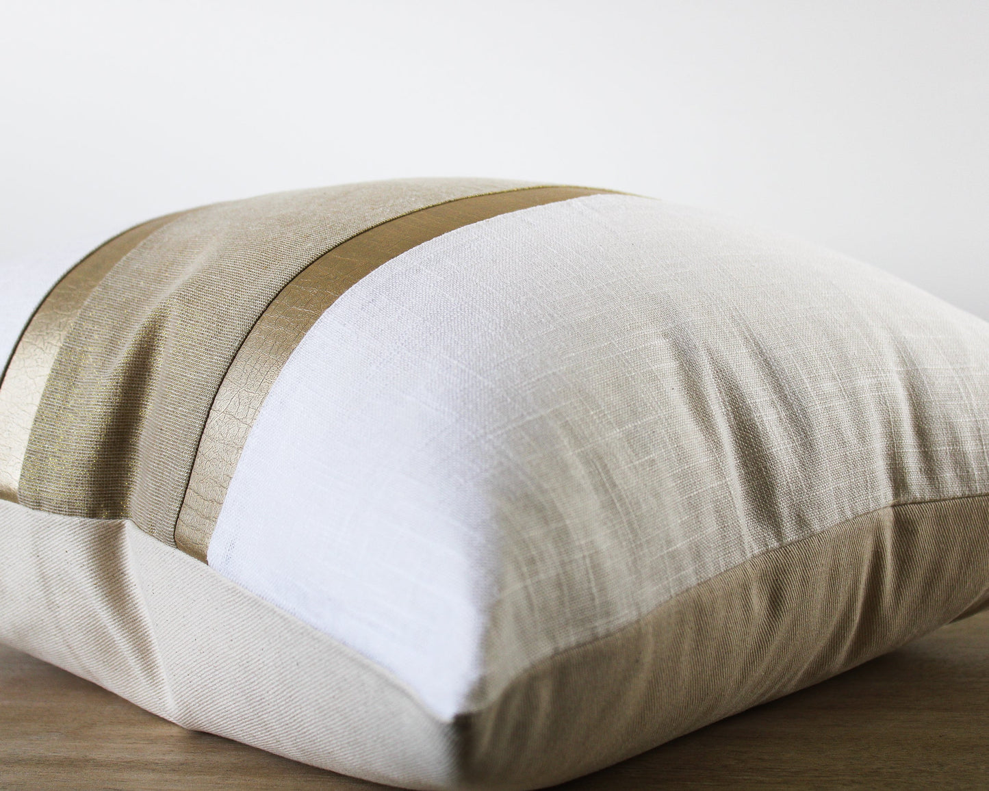 Gold Stripe White & Gold Linen CELINE-3 Throw Pillow Cover