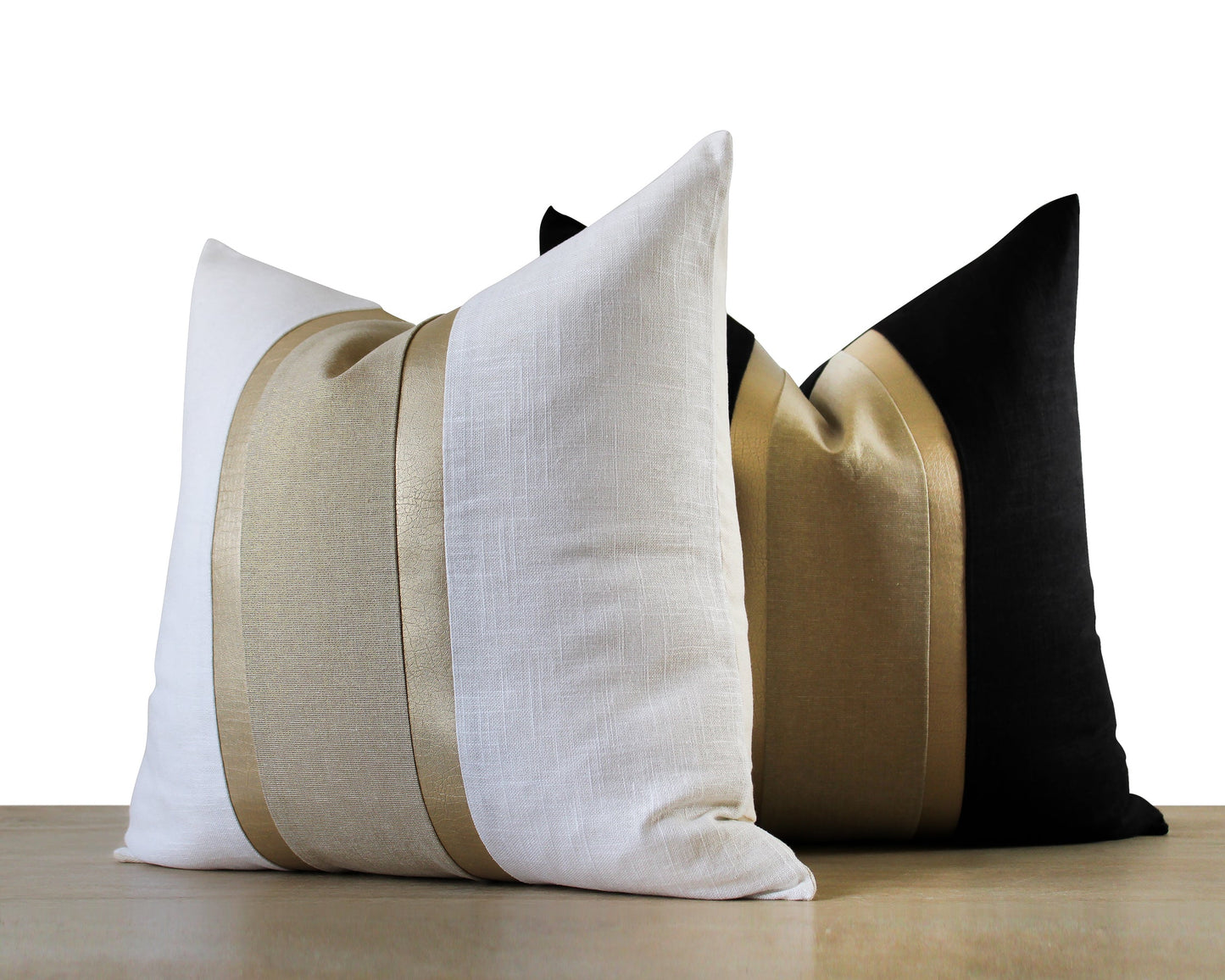 Gold Stripe White & Gold Linen CELINE-3 Throw Pillow Cover
