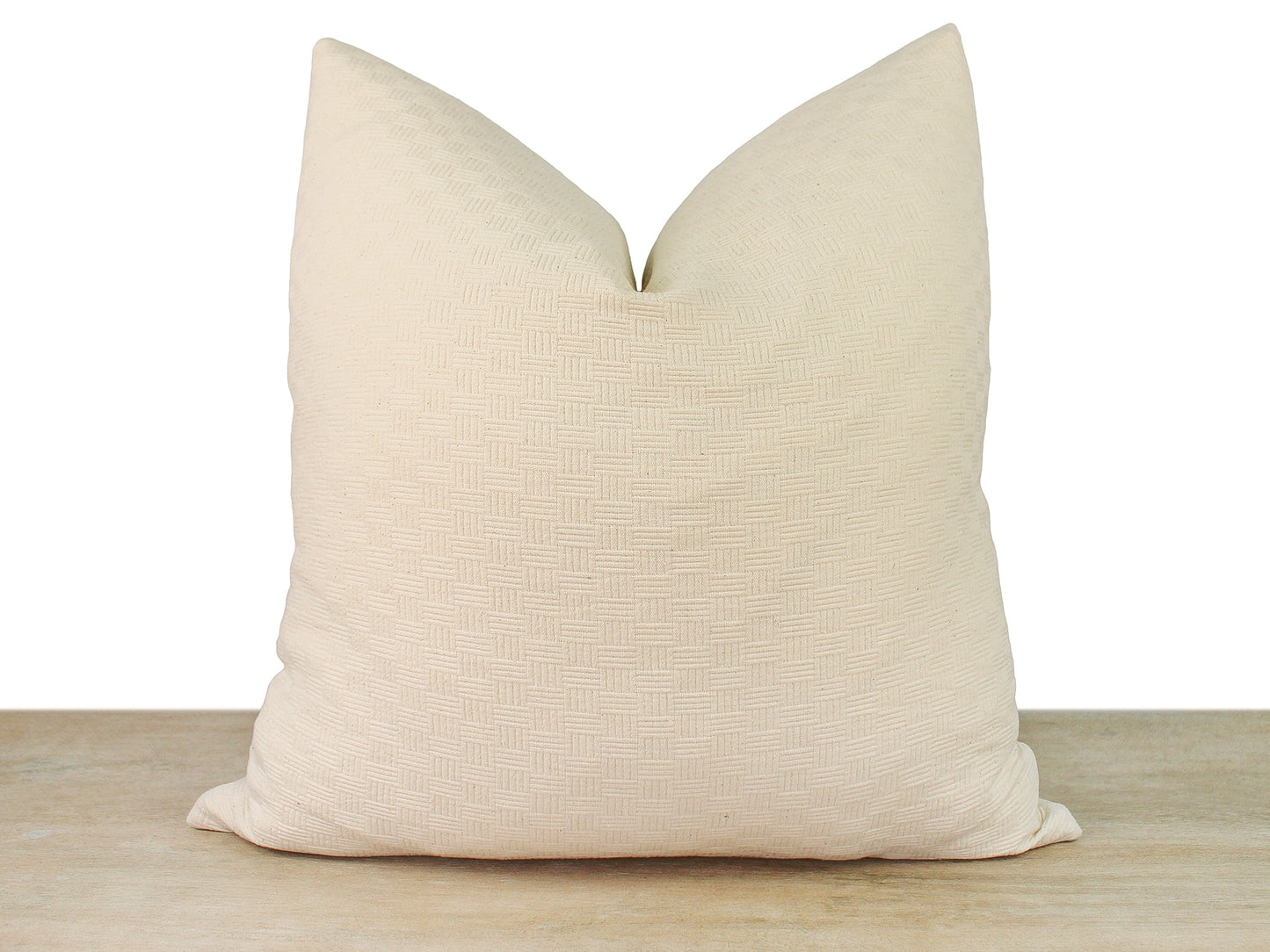 Cream Basket Weave Quilted Front Pillow Cover
