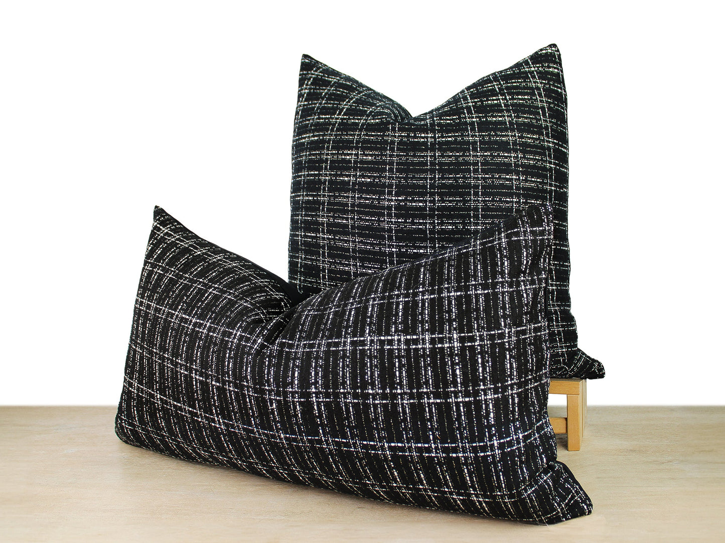 Black and White Plaid Tweed Pillow Cover