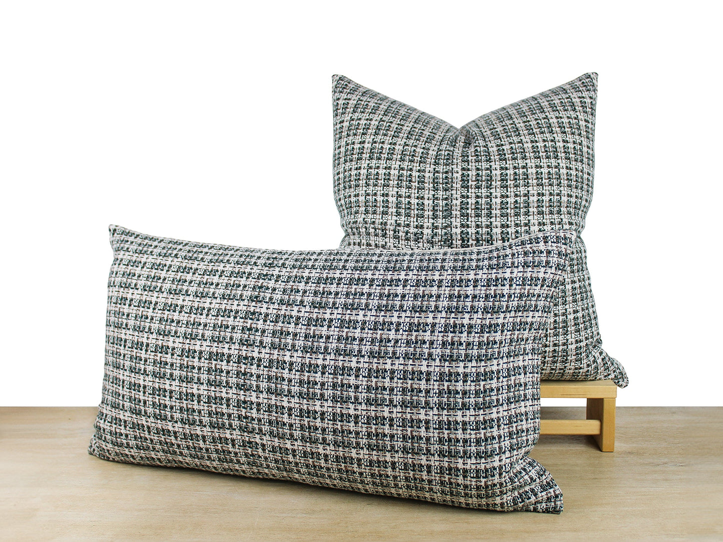 Green & White Tweed Pillow Cover