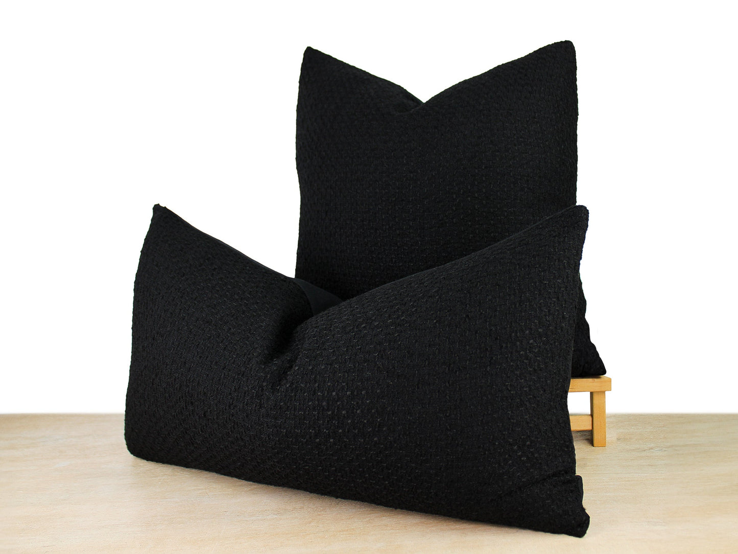 Black Textured Boucle Front Pillow Cover