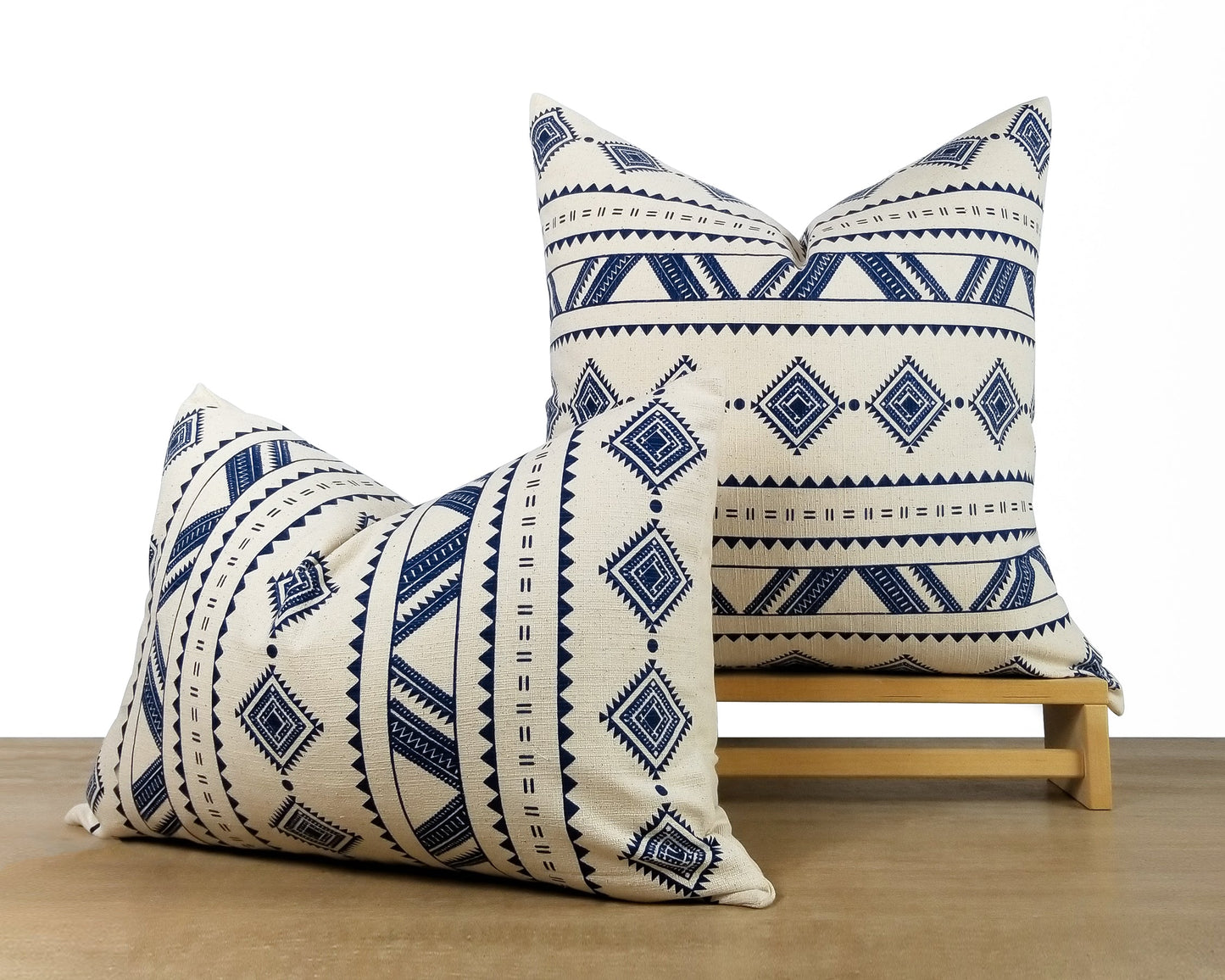 White And Blue Tribal Print Throw Pillow Cover