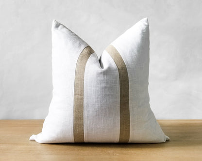 White & Beige Linen CELINE Throw Pillow Cover