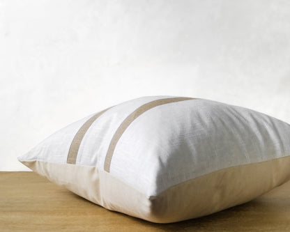 White & Beige Linen CELINE Throw Pillow Cover