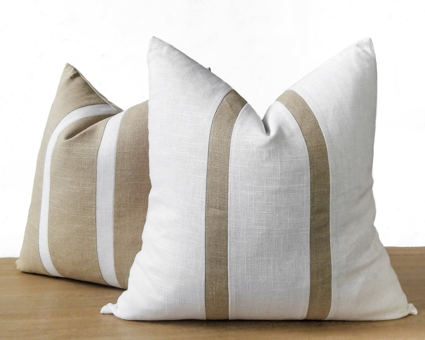 White & Beige Linen CELINE Throw Pillow Cover