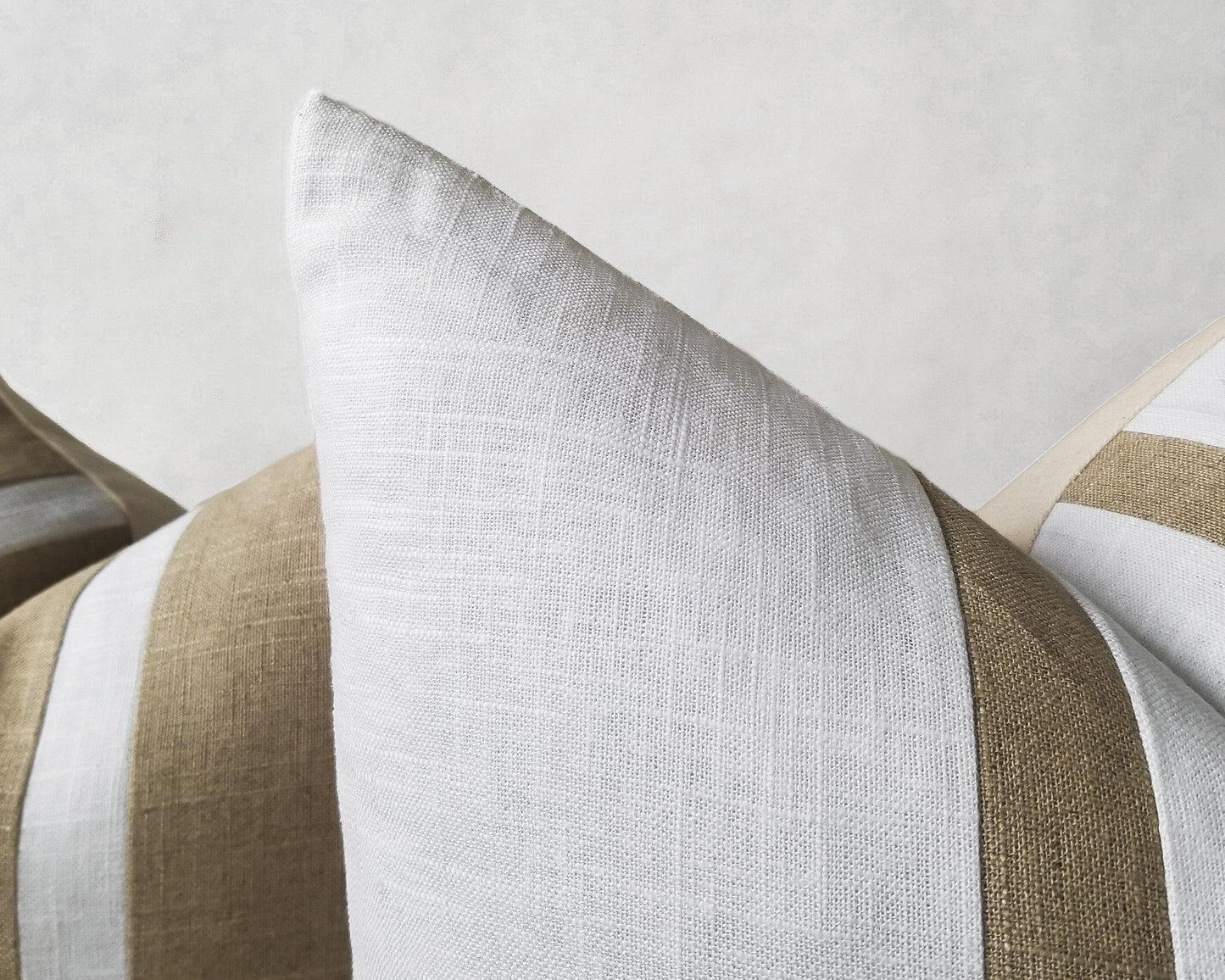 White & Beige Linen CELINE Throw Pillow Cover