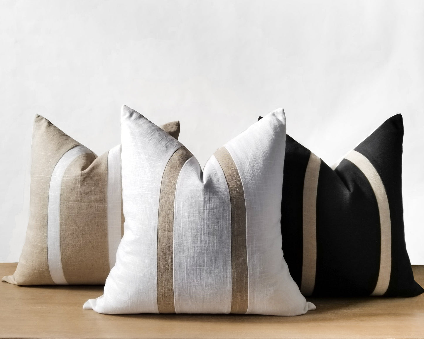 White & Beige Linen CELINE Throw Pillow Cover