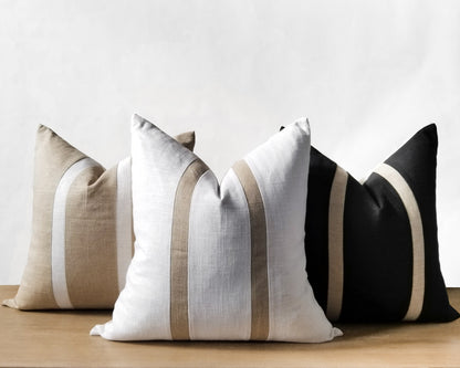 White & Beige Linen CELINE Throw Pillow Cover