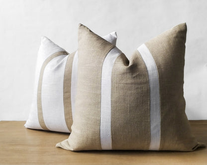 Beige & White Linen CELINE Throw Pillow Cover