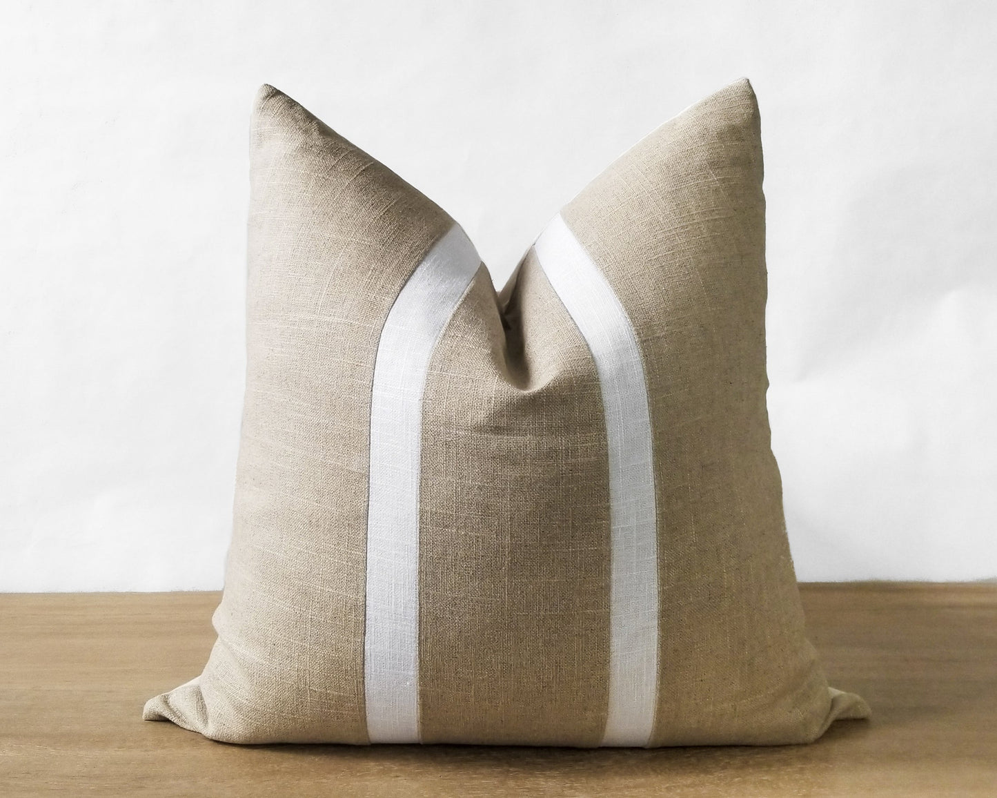 Beige & White Linen CELINE Throw Pillow Cover