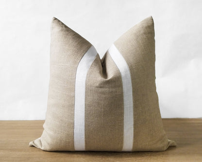 Beige & White Linen CELINE Throw Pillow Cover