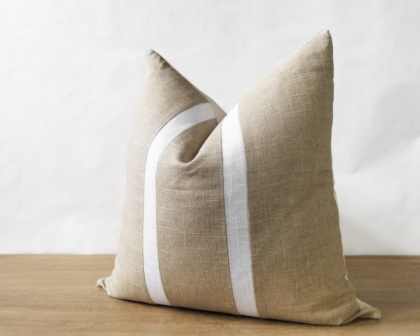 Beige & White Linen CELINE Throw Pillow Cover