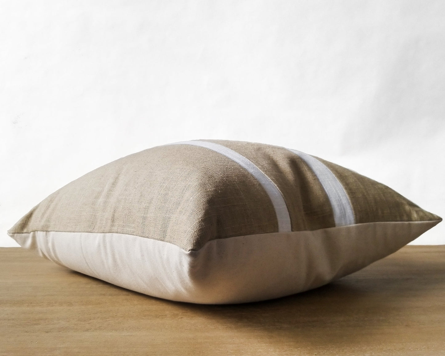 Beige & White Linen CELINE Throw Pillow Cover