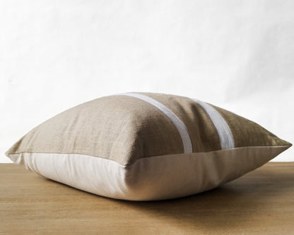 Beige & White Linen CELINE Throw Pillow Cover