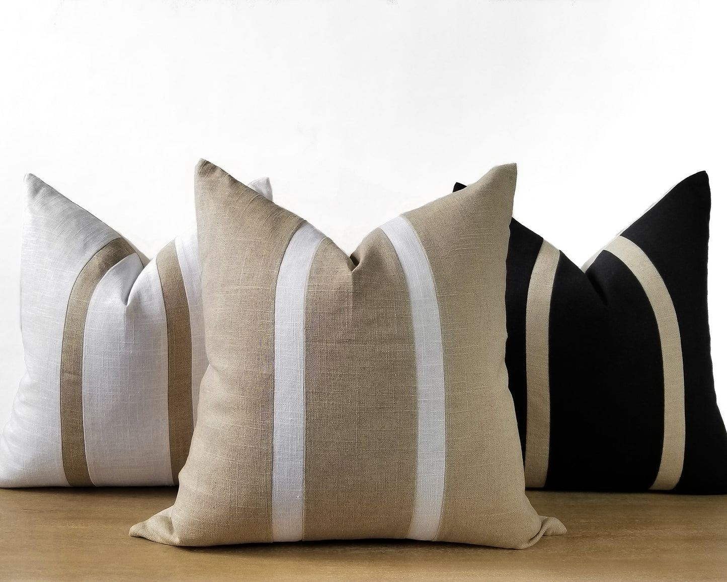 Beige & White Linen CELINE Throw Pillow Cover