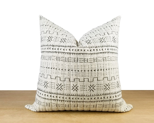 White Bogolan Quilted Jacquard Throw Pillow Cover