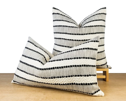 Gray Black And White Stripe Jacquard Throw Pillow Cover