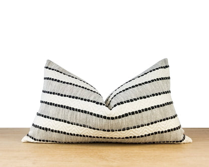Gray Black And White Stripe Jacquard Throw Pillow Cover