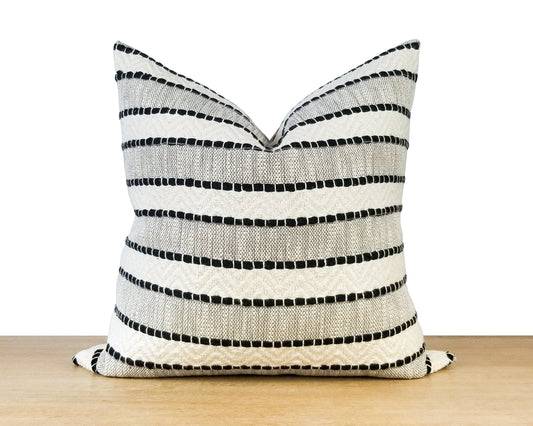 Gray Black And White Stripe Jacquard Throw Pillow Cover