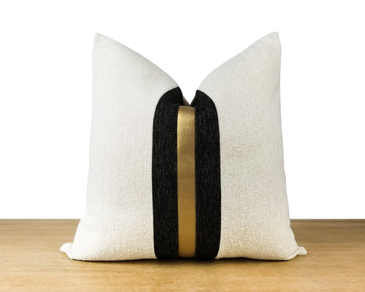 Gold Stripe White and Black LUCCA Brushed Pebble Throw Pillow Cover