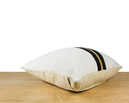 Gold Stripe White and Black LUCCA Brushed Pebble Throw Pillow Cover