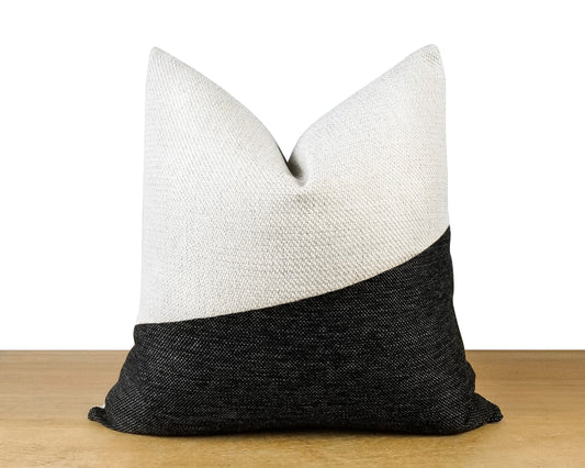 White and Black LUCCA Brushed Pebble Throw Pillow Cover