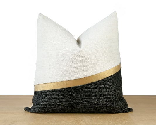 Cognac Stripe White and Black LUCCA Brushed Pebble Throw Pillow Cover