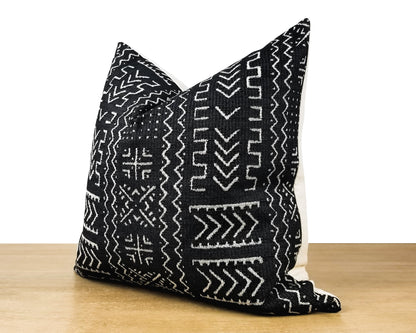 Black Bogolan Jacquard Throw Pillow Cover