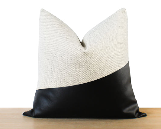 Black Faux Leather LUCCA Textured Throw Pillow Cover