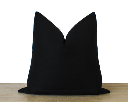 All Black Woven Plus Faux Leather EMMA Throw Pillow Cover