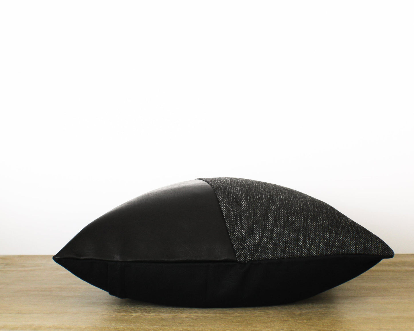 All Black Woven Plus Faux Leather EMMA Throw Pillow Cover