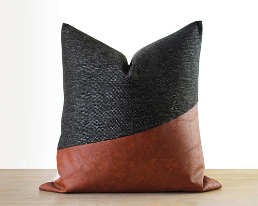 Black and Faux Leather LUCCA Throw Pillow Cover