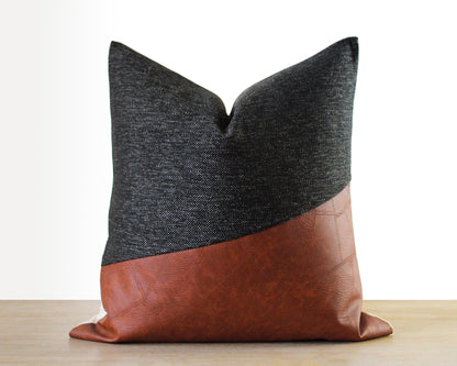 Black and Faux Leather LUCCA Throw Pillow Cover