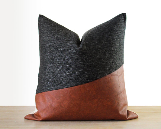 Black and Faux Leather LUCCA Throw Pillow Cover