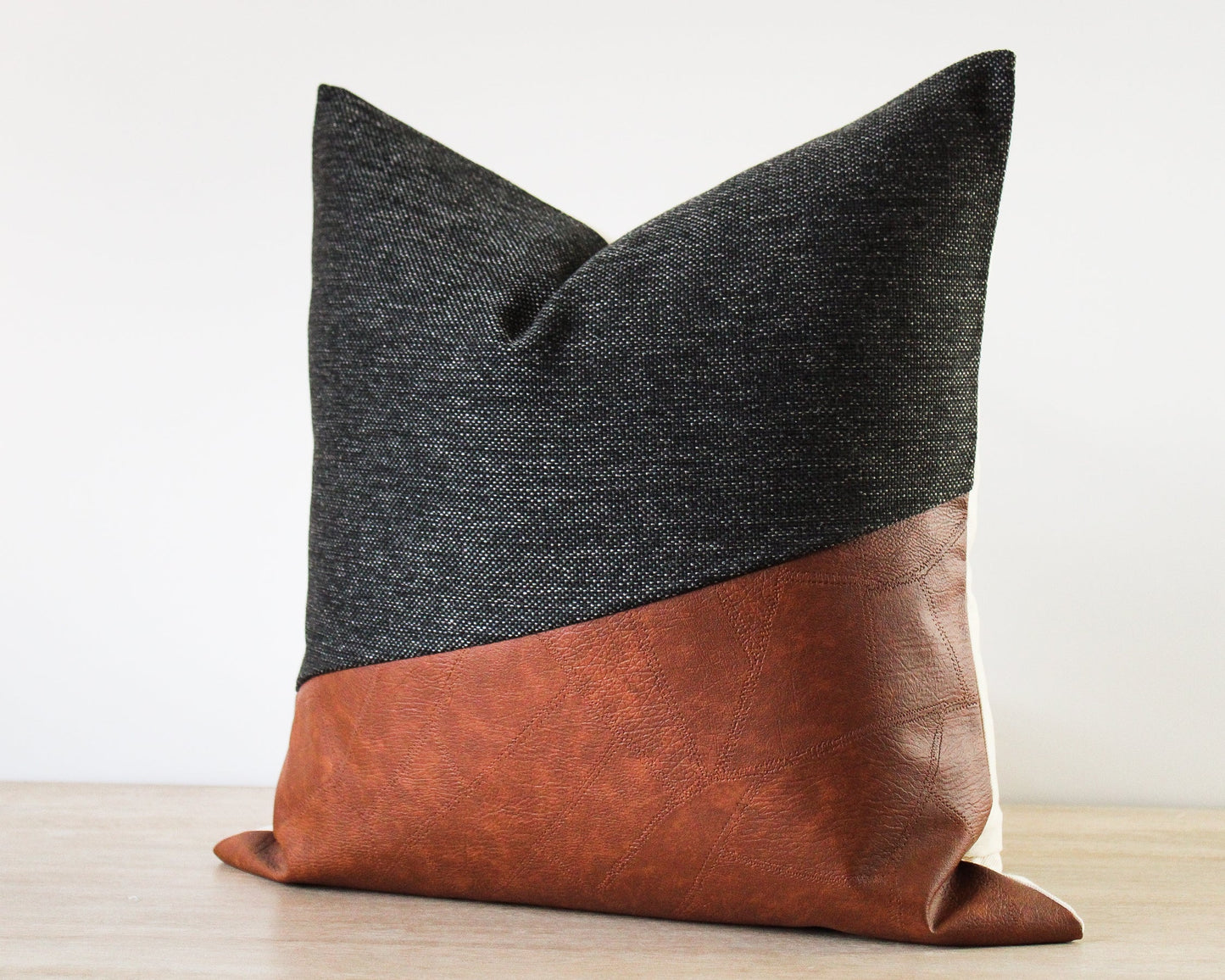 Black and Faux Leather LUCCA Throw Pillow Cover