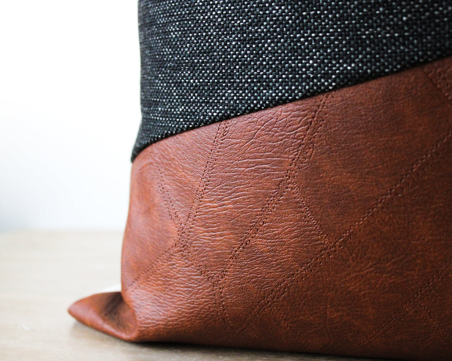 Black and Faux Leather LUCCA Throw Pillow Cover