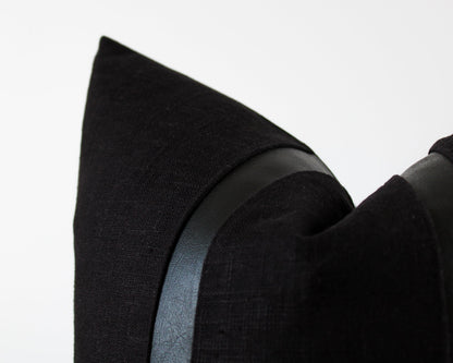 All Black Linen With Faux Leather CELINE Throw Pillow Cover
