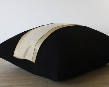 Gold Stripe Black & Gold Linen CELINE-3 Throw Pillow Cover