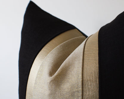 Gold Stripe Black & Gold Linen CELINE-3 Throw Pillow Cover
