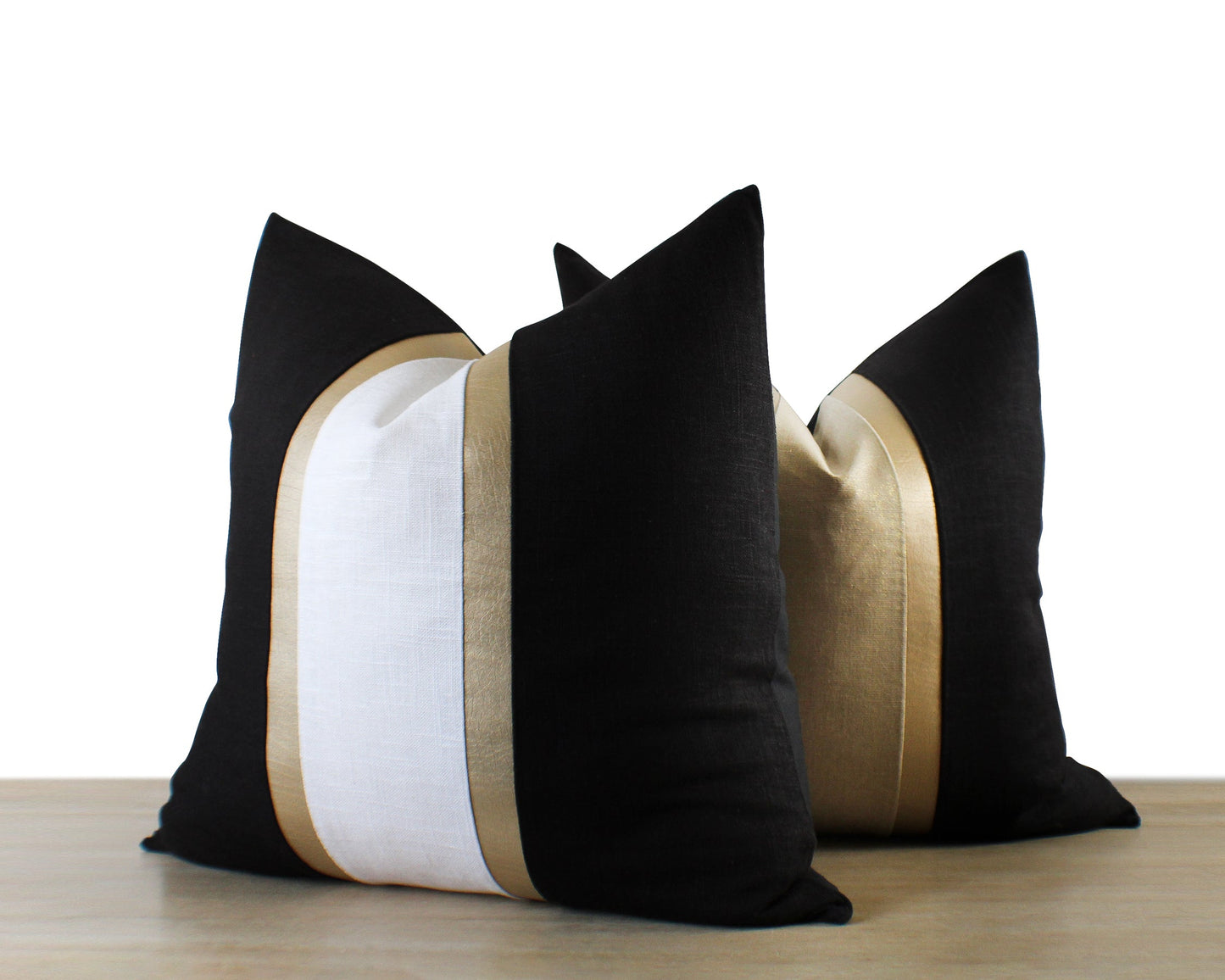 Gold Stripe Black & White Linen CELINE-3 Throw Pillow Cover